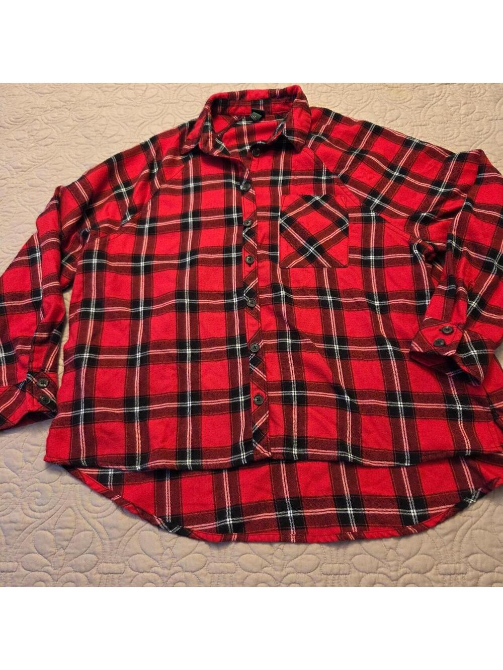 Wild Fable Women's Red Black White Plaid Flannel Button-Up Shirt Size S